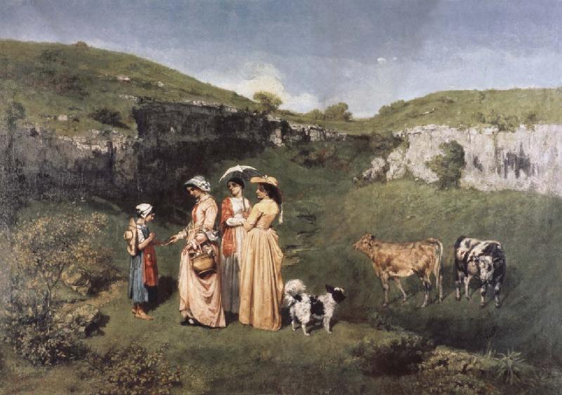 Gustave Courbet young women from the Village Sweden oil painting art